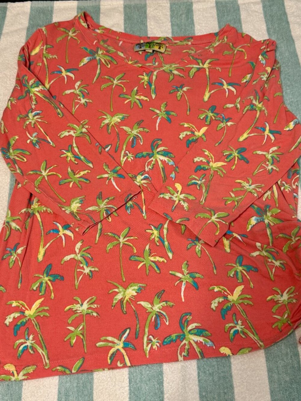 Palm Grove Tropical 3/4 Sleeve Blouse - Size L